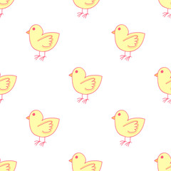 Cartoon seamless pattern with chicken. Cock. Cute birds background.