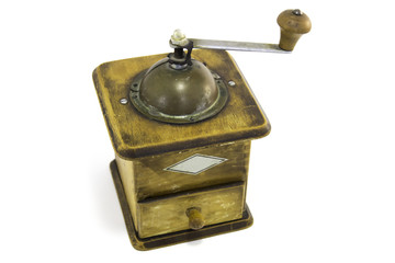 Vintage manual coffee grinder isolated