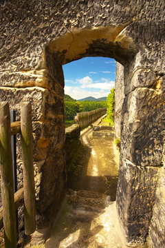 Way in a rocky castle Sloup in nothern Bohemia