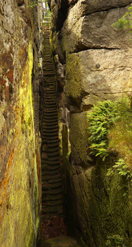 Staircase between sandstone rocks