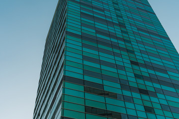 Obraz premium Green glass building detail view from low angle