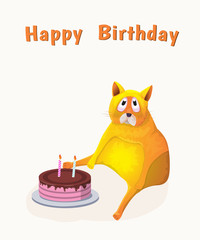Birthday card with cute cartoon cat