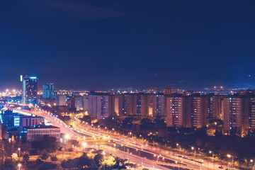 Bright streaks of light from traffic in city