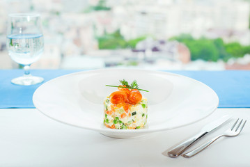 Salad "Olivier" with salted salmon