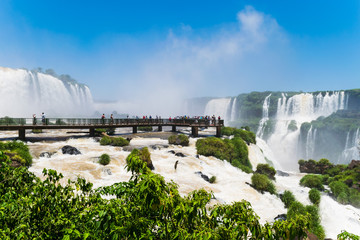 Observation platform at the Devils Throat at the Iguazu Waterfalls in Brazil and Argentina