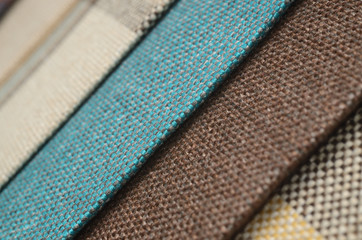 Bright collection of colorful gunny textile. Fabric texture background