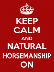 Vertical rectangular red-white motivation horse sport poster based in vintage retro style Keep clam