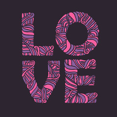 Valentine day hand drawn love typography. Doodle lettering. Vector vintage illustration.