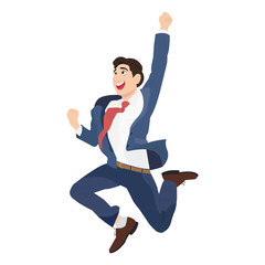 Happy Business men jumping with raised arm. Cartoon Vector Illustration.