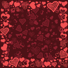 Fototapeta na wymiar Red St.Valentine's day frame on background with a lot of handdrawn hearts