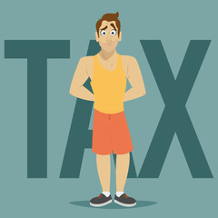 Unhappy man with no money for tax. Cartoon vector illustration for financial management and taxes concept.