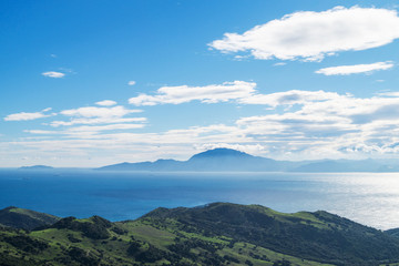 Panorama view from viewpoint Mirador del Estrecho, Tarifa, Andal
