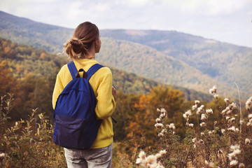 Young woman walking in the Carpathians  Mountain
