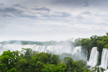 Landscape of the Iguazu Falls with cloudy sky at Iguazu, Argentina