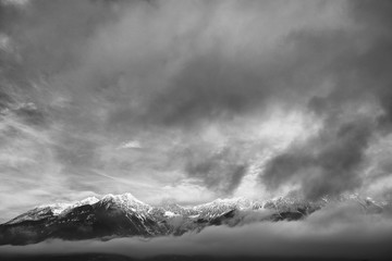 Mountains. Alps. Landscape. Black and white mountain landscape