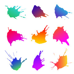 Set of ink colorful spots on white background