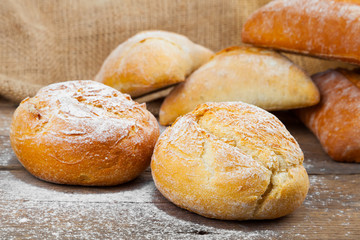 fresh bun on a wooden background
