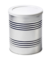 Metal container on white background
