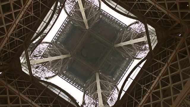 Eiffel tower, center view from below. 4K rotation video