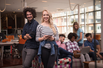 Multiethnic startup business team on meeting two in front of the