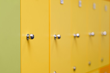 colorful children's lockers in the locker room of the nursery