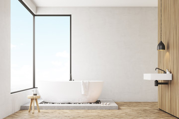 Fototapeta na wymiar Bathroom with a wooden wall