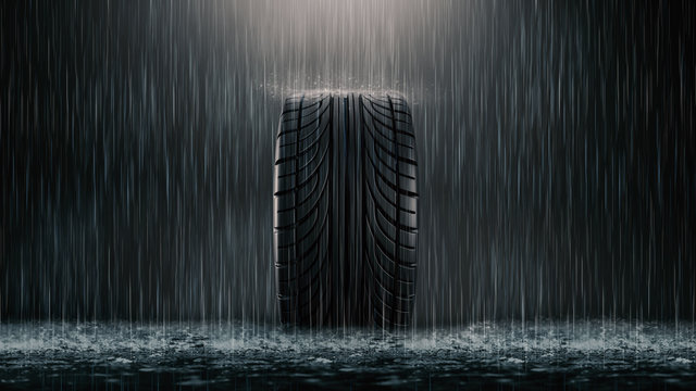Einzelner Reifen im Regen