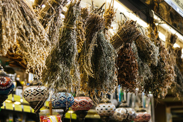 Dried herbs at marketplace