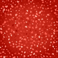 Vector illustration. Seamless pattern, red hearts randomly on a red background. Backdrop for design of cards, invitations for Valentines day, wedding.