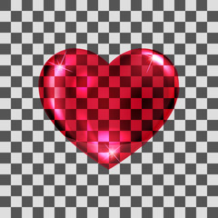 Vector illustration. Glass transparent red heart. Design for postcards, banners, wedding invitations, Valentine's day