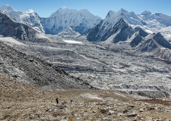 View from the Chhukhung Ri on the Amphulapche peak and Imja Tsho - Everest region, Nepal, Himalayas