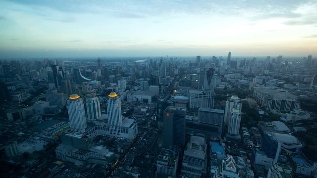 4K: Day to night time lapse, Bangkok city aerial view, Thailand