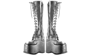 sexy thigh-high lace-up black leather boots