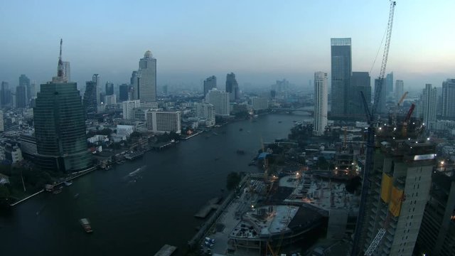 4K : Day to night, Chao Phraya in Bangkok, Thailand. Time lapse