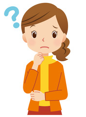 女性ポーズ　主婦　表情　考える