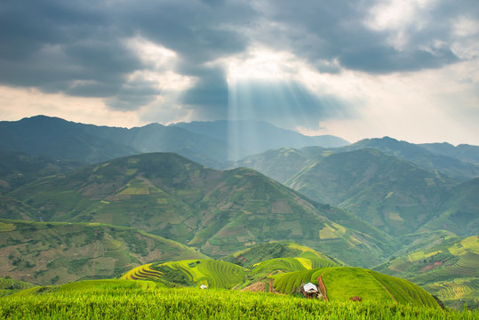 The beautiful nature and rays of light in Vietnam Landscape