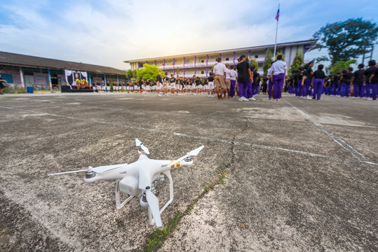 Start up drone aircraft to take a picture on bird eye view

