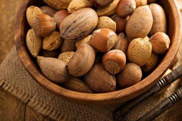 Various nuts in shell