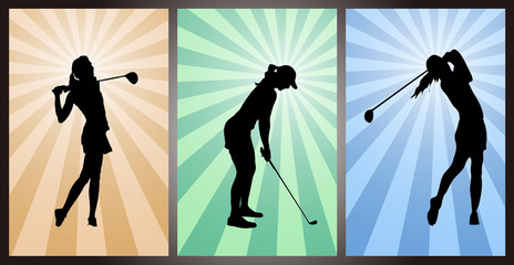 Set of Female Golf Players Silhouette 