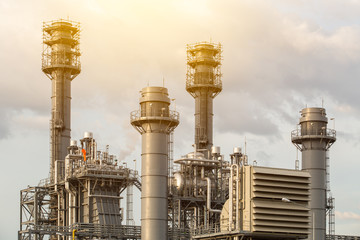 Petrochemical industrial plant power station at sunset and ,view,Amata City Industrial Thailand.