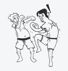 illustration of cartoon Boxing funny , Show muay thai