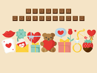 バレンタイン　カラフルアイコンのカード