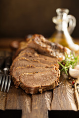 Braised brisket on cutting board