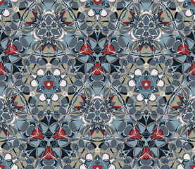 Kaleidoscope seamless pattern. Composed of color abstract shapes. Useful as design element for texture, pattern and artistic compositions.