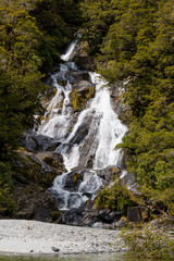 Waterfall in Fiordland National Park, New Zealand