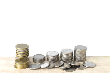 silver coin stack in concept of growth in an isolated b