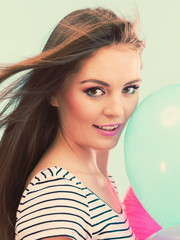 Woman summer joyful girl with colorful balloons