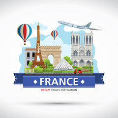 Paris,France Vector travel destinations icon set, Info graphic elements for traveling to France.