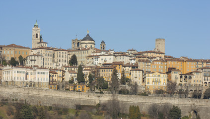 Fototapeta na wymiar Bergamo - Old city (Citta Alta). One of the beautiful city in Italy. Lombardia. Landscape on the old city during a wonderful blu day. 