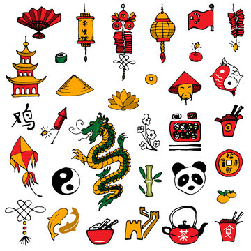 China vector icons sketch style